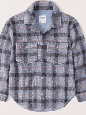 Abercrombie & Fitch gray plaid textured sherpa button-up shirt jacket small NWOT